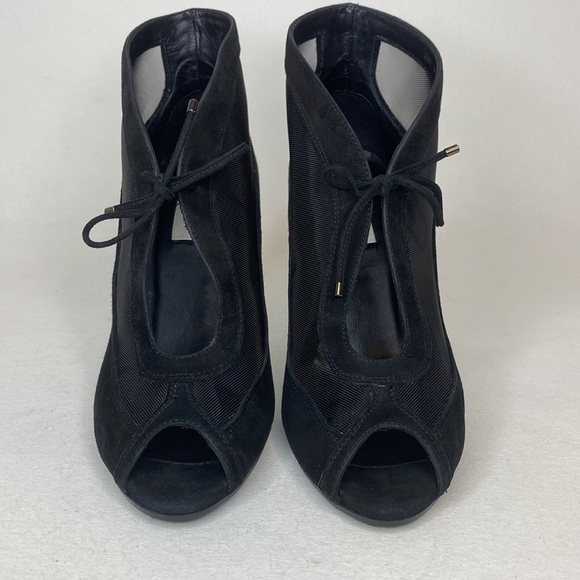 L.K. Bennett Suede Mesh Peep-Toe High Heels, Black, EU 39= Women's US size 8 - Picture 2 of 14